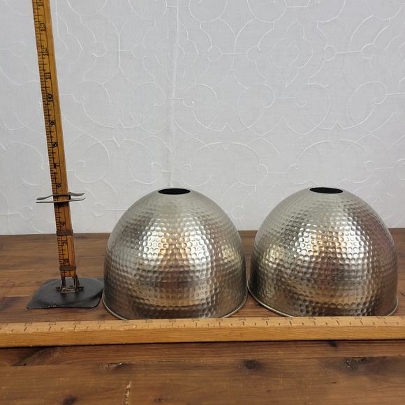 Ser of 2 Hammered Pendant Shades Dome Shape Silver Chrome Finish NEW - Picture 3 of 5